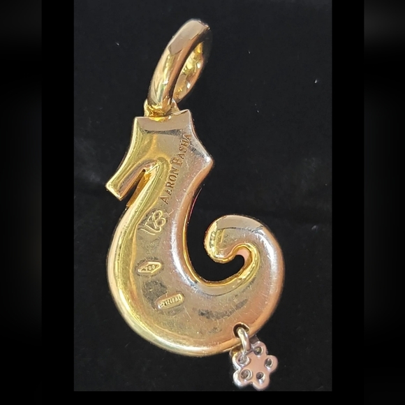 Aaron Basha 18k Gold Seahorse Diamond Enamel Pendant Charm-Estate Jewelry 7.4g - Picture 6 of 14